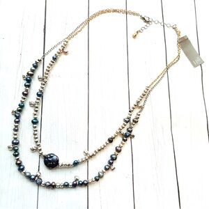 NEW NWT J. Jill Two Toned Metallic Purple Pearl Beaded Layered Necklace $69 Tag